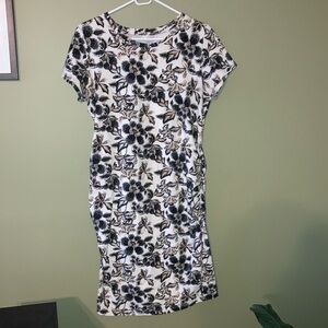 Old Navy Maternity Black and White Sheath Midi Dress Short Sleeve